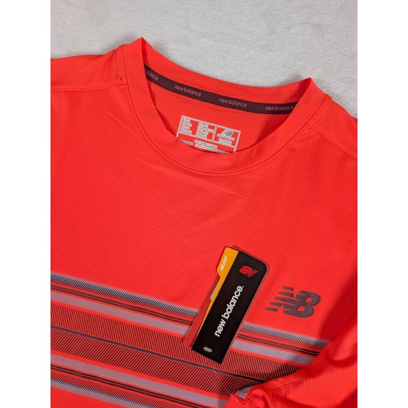 New Balance Rally Crew Workout Shirt Mens XL Orange Chest Stripe NWT - Picture 1 of 10